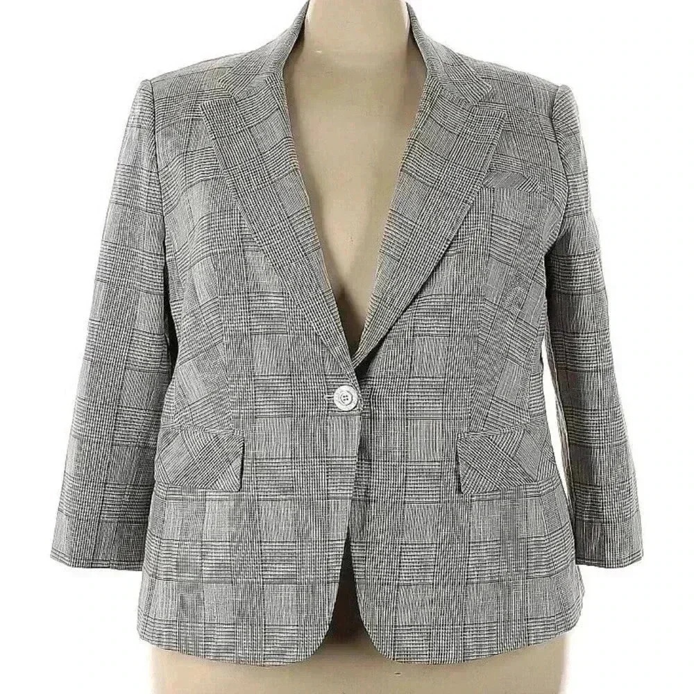 VERONICA BEARD Dickey Blazer Jacket Plus Size 22 Gray Plaid NEW Cutaway Cotton